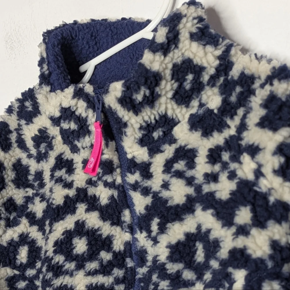 Vineyard Vines Blue White Fuzzy Geometric 1/3 Snap Pullover Sweater Jacket 7/8